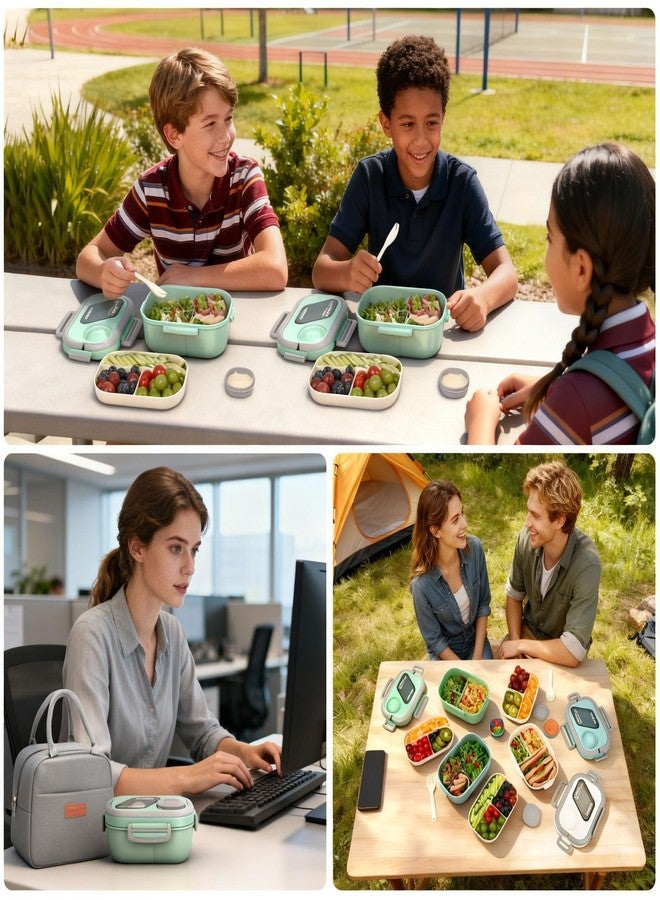 PEDECO Bento Box Set with Lunch Bag, Lunch Containers for Women&Men&Kids. Leakproof 3-Compartment and 2-Tier Stackable Container with Portable Sauce Pod, Microwave/Dishwasher Safe, BPA-Free (Green) - Image 4