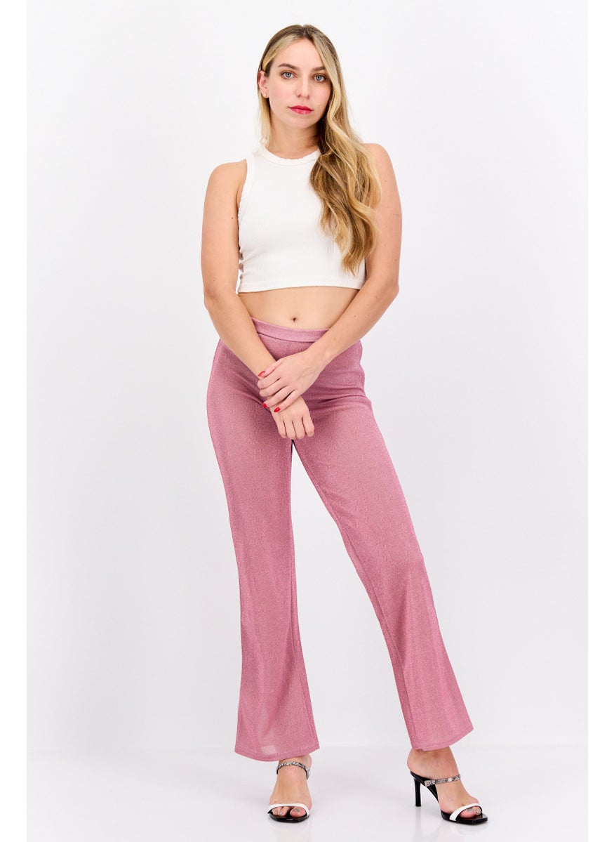 Jaded Rose Women Petite Wide Leg Metallic Pants, Pink  - Image 2