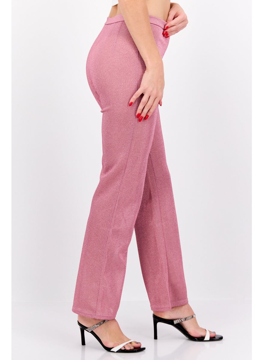 Jaded Rose Women Petite Wide Leg Metallic Pants, Pink  - Image 3