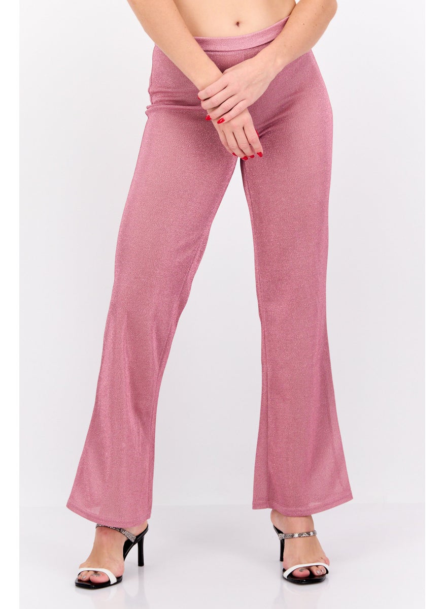 Jaded Rose Women Petite Wide Leg Metallic Pants, Pink  - Image 1