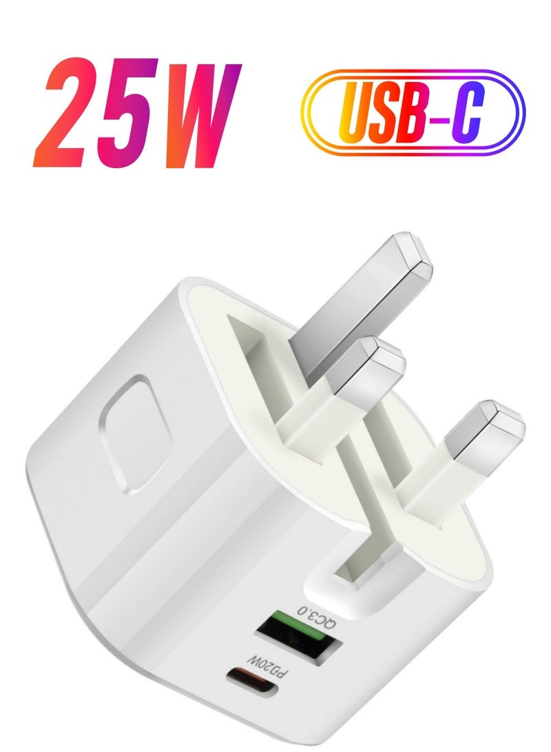 25W USB-C Dual Port Charger, Foldable Plug Wall Charger, Infino Travel Adapter, PD TYPE C+USB Quick Charge 3.0 - compatible with iPhone 12/13/14, Samsung, Huawei, iPad, Google Pixel - Image 1