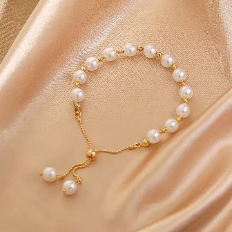 French Irregular Pearl Bracelet Cuff, Gold-Tone Half-Bracelet for Women, Stylish Geometric Design - Image 2