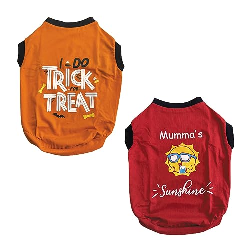WAGZY Red And Orange Stretchable Summer T-Shirts For Puppies, Kitten, Dogs And Cats (22" Xxl), 2 Count - Image 1
