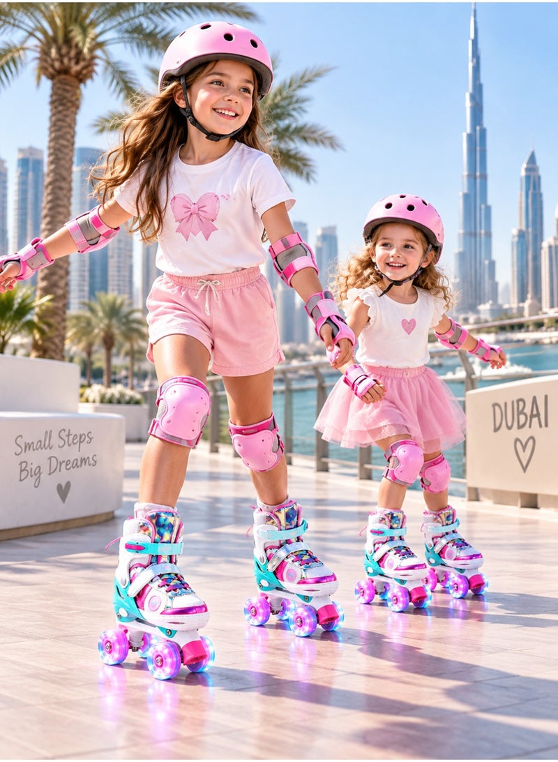 Bannuti Kids Adjustable Roller Skates for Girls & Boys – 4 Derby Wheels, Light-Up Skating Shoes, Pink, Adjustable EU Size 26–33, for Ages 3–7, Perfect Eid & Eidiya Gift - Image 3