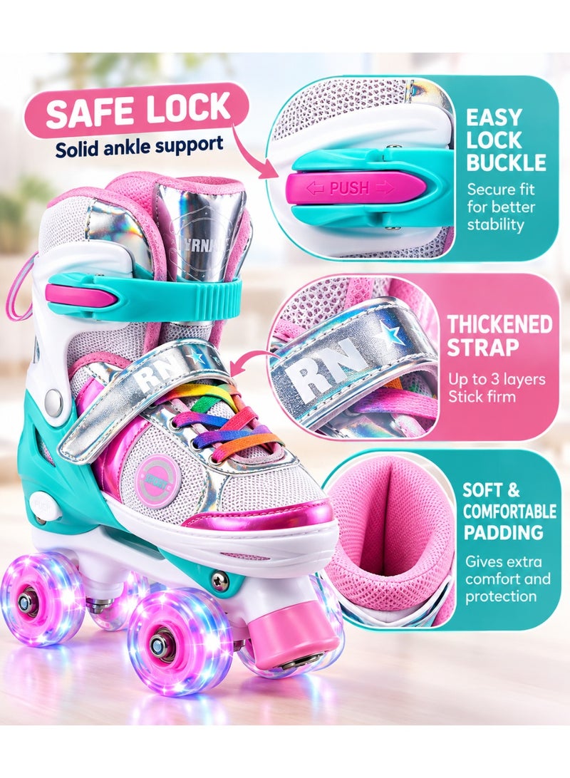 Bannuti Kids Adjustable Roller Skates for Girls & Boys – 4 Derby Wheels, Light-Up Skating Shoes, Pink, Adjustable EU Size 26–33, for Ages 3–7, Perfect Eid & Eidiya Gift - Image 5