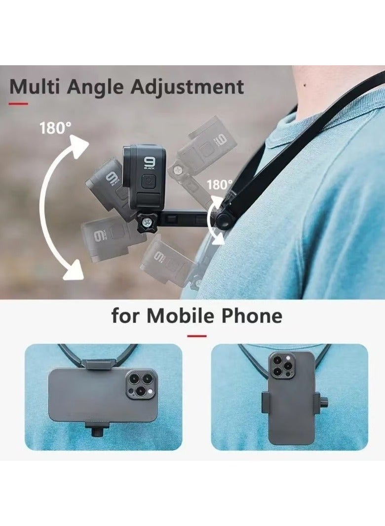 Neck Mount for Phones, Cell Phone Holder Stand Hanging on Neck POV/Vlog Selfie Hand Free Necklace Phone Strap Video Recording for iPhone 15 14 13 12 Series Android Phones  - Image 4