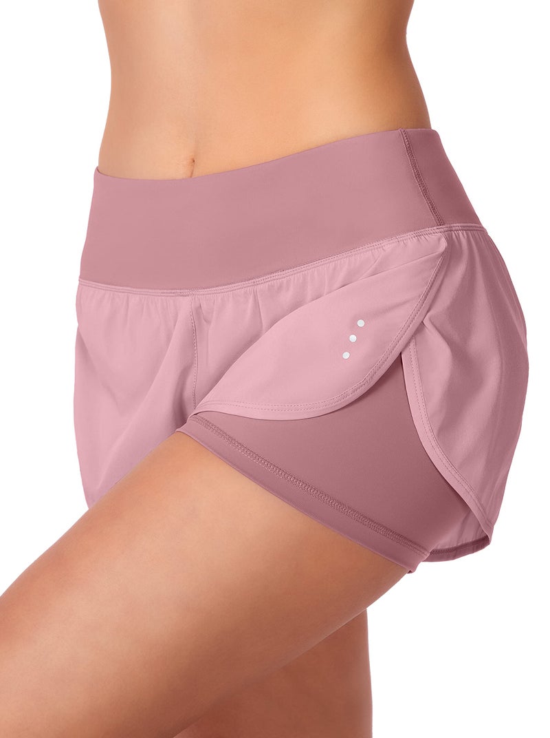 Soothfeel Women's 2 in 1 Running Shorts Workout Athletic Gym Yoga Shorts for Women with Phone Pockets Old Rose - Image 3