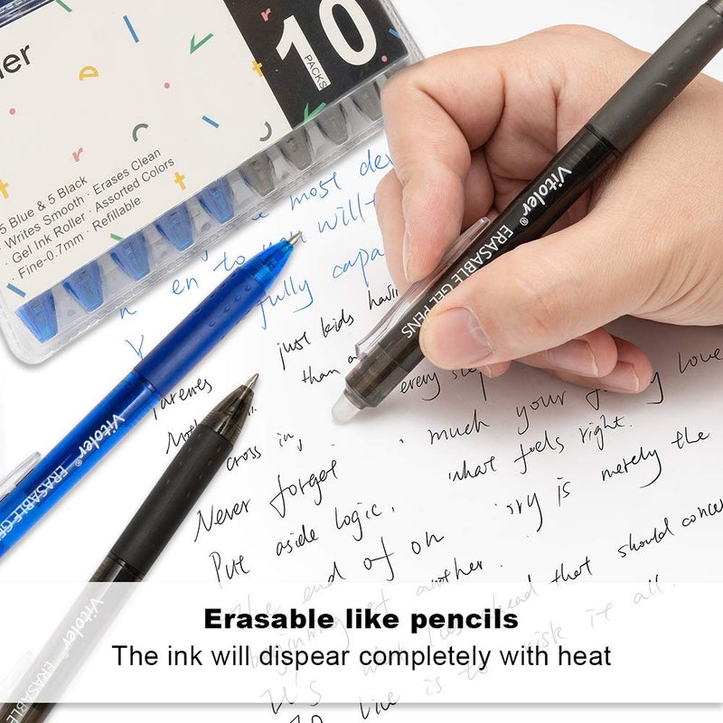 Vitoler Retractable Erasable Gel Pens Clicker, Fine Point(0.7mm), Make Mistakes Disappear,5 Black & 5 Blue Gel Ink Pen for Drawing Writing Planner and School Supplies - Image 3