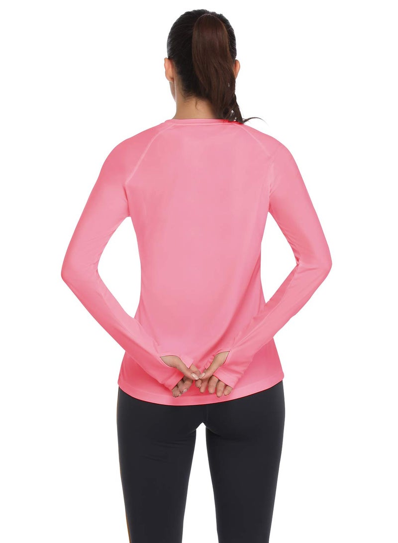 HISKYWIN Women's UPF 50+ Sun Protection Long Sleeve Shirts Outdoor Hiking Fishing Tops HF103- Pink-M - Image 2