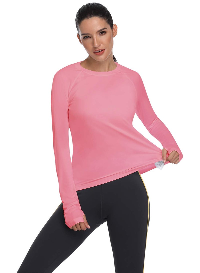 HISKYWIN Women's UPF 50+ Sun Protection Long Sleeve Shirts Outdoor Hiking Fishing Tops HF103- Pink-M - Image 3