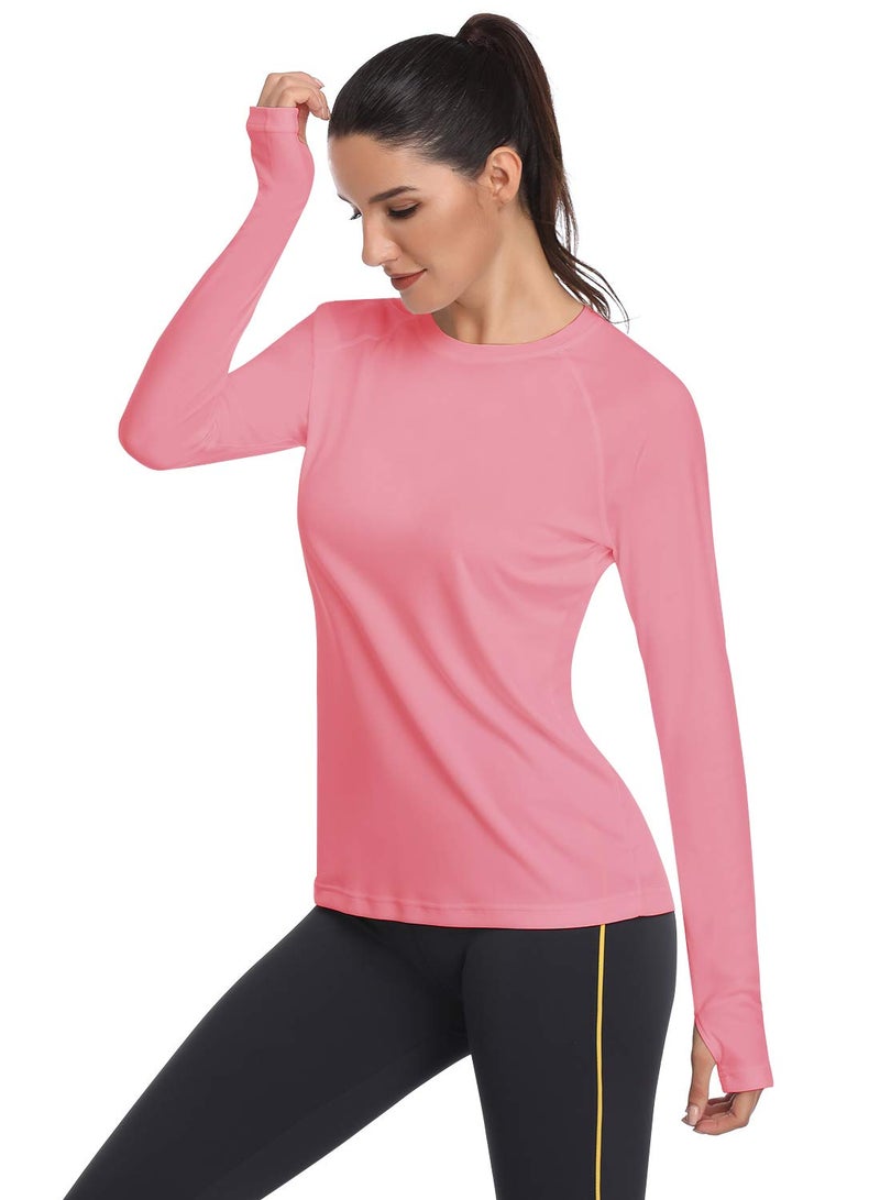 HISKYWIN Women's UPF 50+ Sun Protection Long Sleeve Shirts Outdoor Hiking Fishing Tops HF103- Pink-M - Image 1