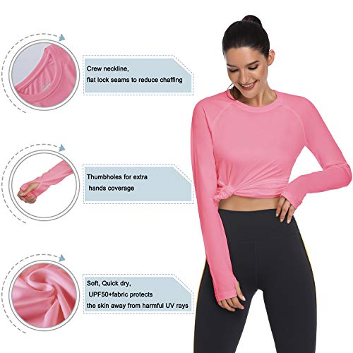 HISKYWIN Women's UPF 50+ Sun Protection Long Sleeve Shirts Outdoor Hiking Fishing Tops HF103- Pink-M - Image 4