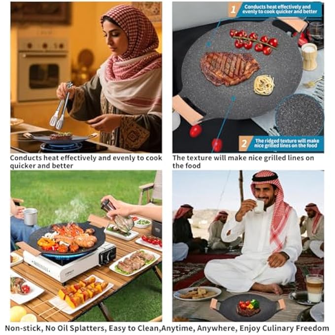 مولارد مقلاة شواء، مقلاة قلي، مقلاة شواء، دوسا تاوا للروتي، شوايات غير لاصقة، 30 سم، شوايات شرائح اللحم، للطهي الداخلي، شوايات خارجية، مقلاة شرائح اللحم بمقبض خشبي - Image 5