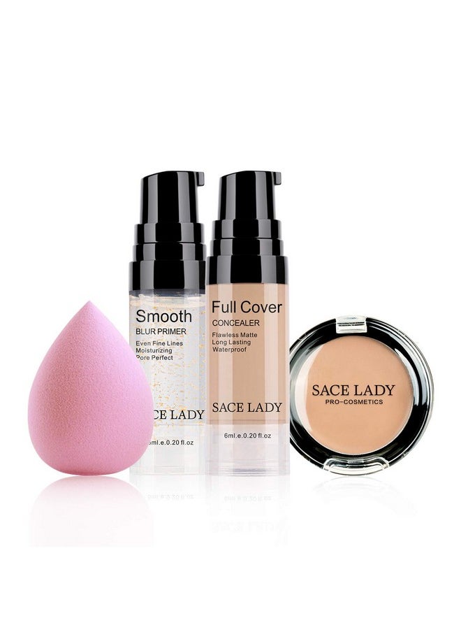SACE LADY - Waterproof Full Coverage Concealer Makeup Kit With Primer Sponge - Matte Liquid Foundation For Face, Eye, And Acne Scar Cover - Image 1