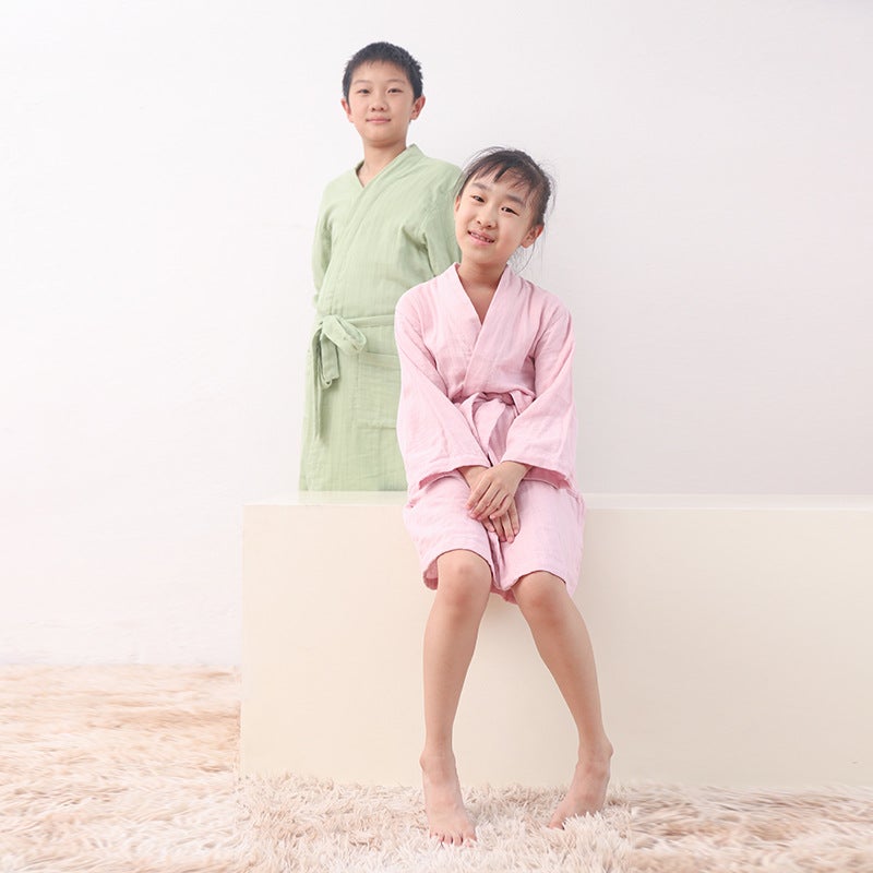 Lusu Children's Cotton Gauze Bathrobe – Absorbent Summer Nightgown for Kids - Image 2