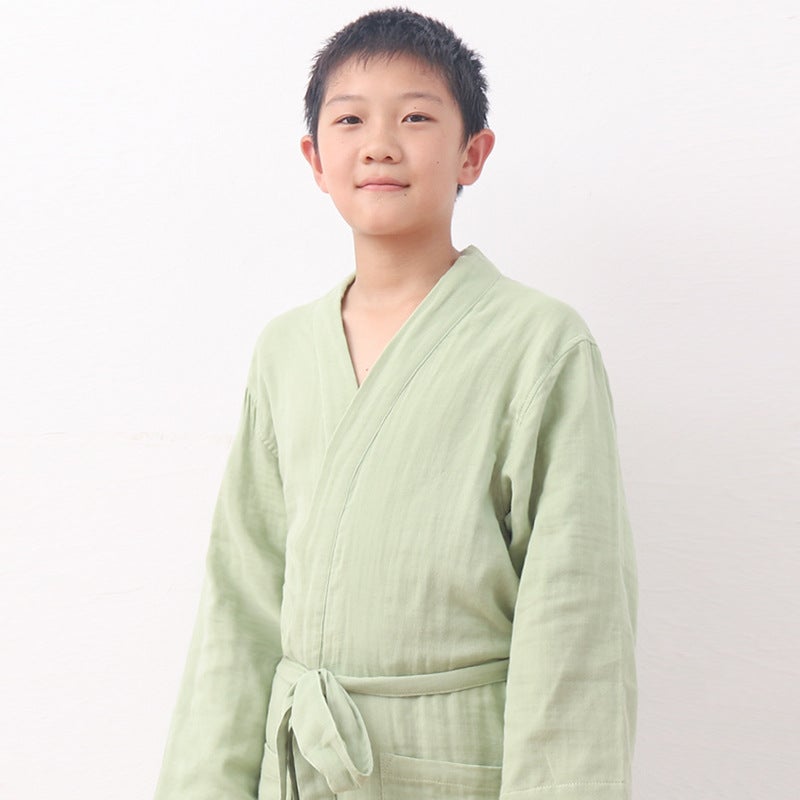 Lusu Children's Cotton Gauze Bathrobe – Absorbent Summer Nightgown for Kids - Image 3