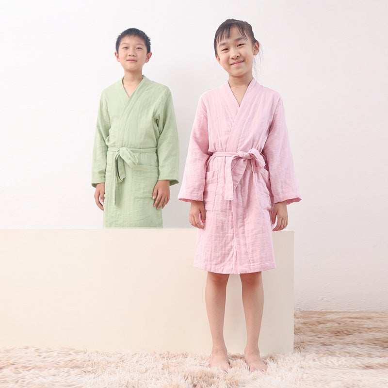 Lusu Children's Cotton Gauze Bathrobe – Absorbent Summer Nightgown for Kids - Image 4