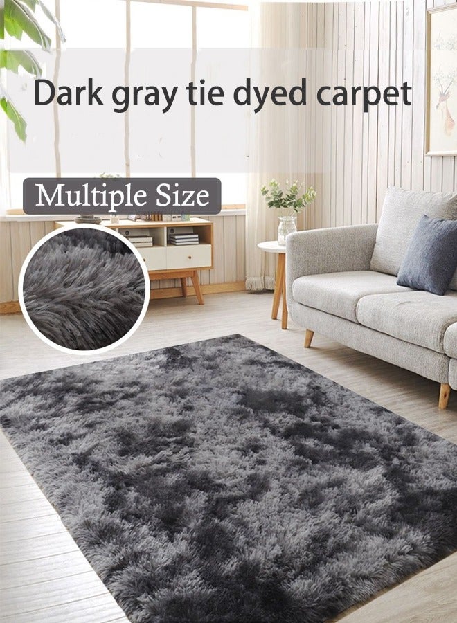Loquat Soft Tie-Dyed Dark Grey Rug  Area Rugs for Living Room Anti-Skid Extra Comfy Fluffy Floor Carpet for Indoor Home Decorative - Image 1
