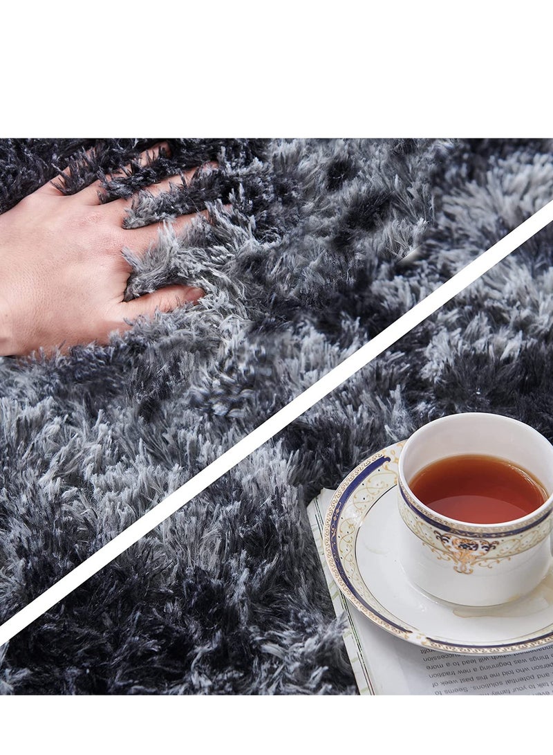 Loquat Soft Tie-Dyed Dark Grey Rug  Area Rugs for Living Room Anti-Skid Extra Comfy Fluffy Floor Carpet for Indoor Home Decorative - Image 3
