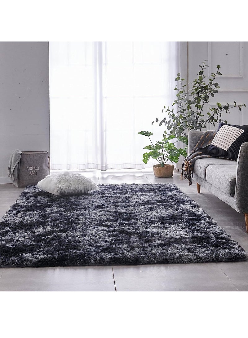 Loquat Soft Tie-Dyed Dark Grey Rug  Area Rugs for Living Room Anti-Skid Extra Comfy Fluffy Floor Carpet for Indoor Home Decorative - Image 2