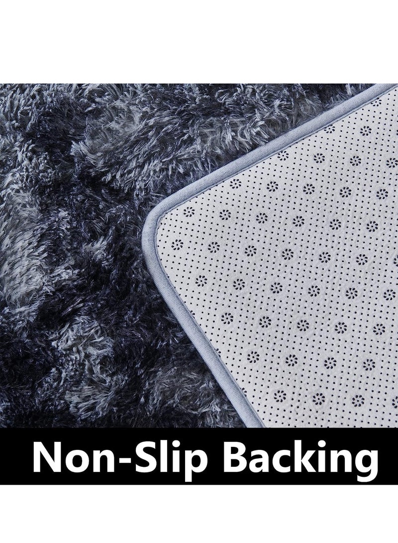 Loquat Soft Tie-Dyed Dark Grey Rug  Area Rugs for Living Room Anti-Skid Extra Comfy Fluffy Floor Carpet for Indoor Home Decorative - Image 5