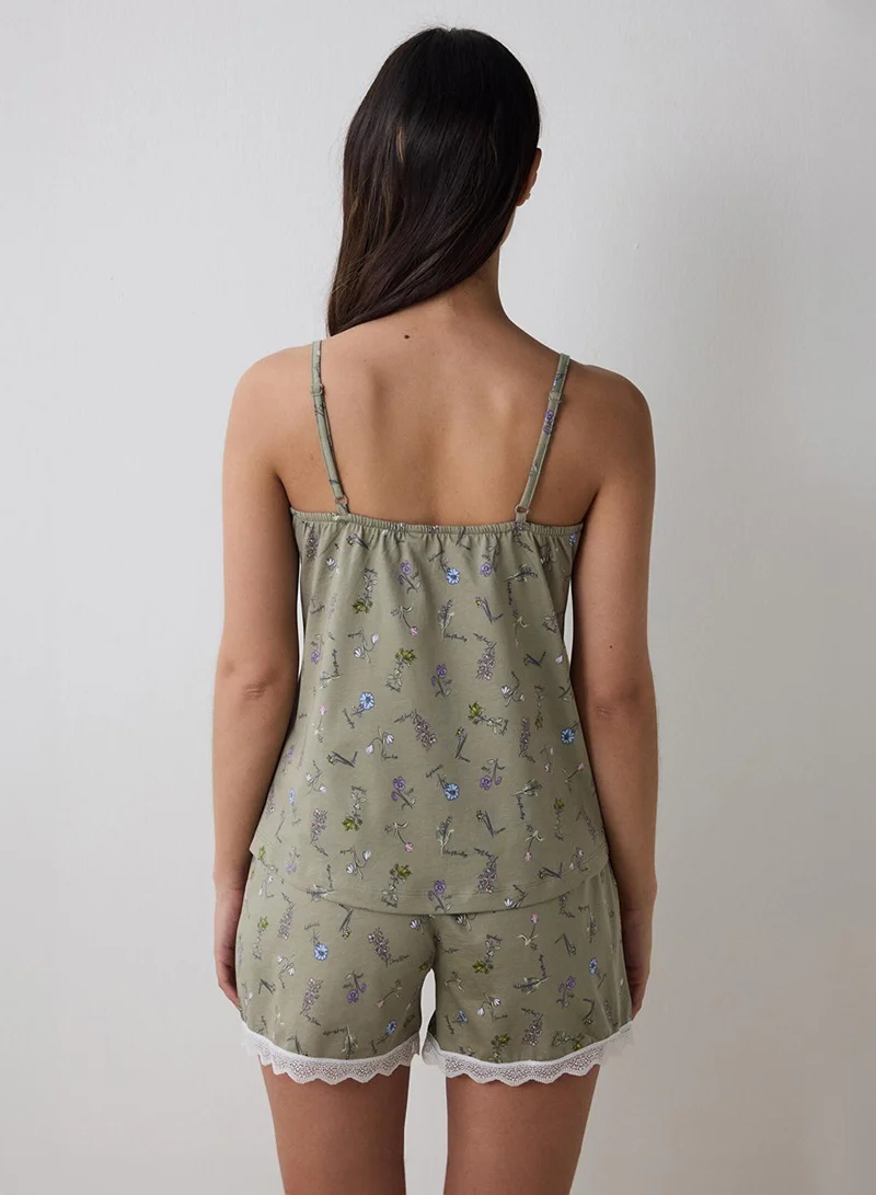 Penti Khaki Penti Khaki Iris Printed Shorts Pyjama Set for Women | Best Price UAE