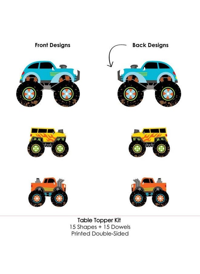 Big Dot of Happiness - Smash And Crash Monster Truck Boy Birthday Party Centerpiece Sticks Table Toppers Set Of 15 - Image 1