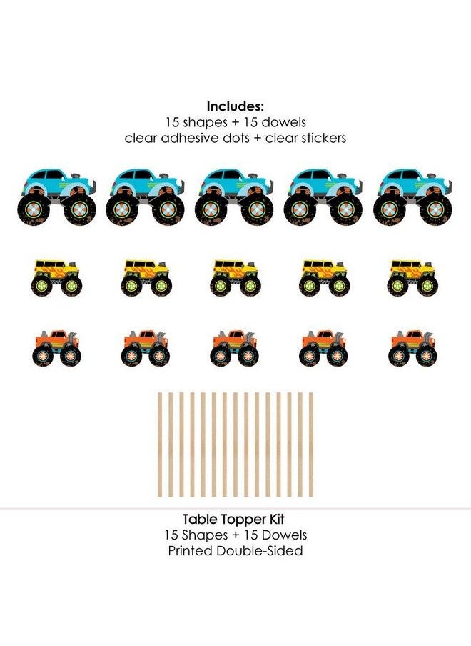 Big Dot of Happiness - Smash And Crash Monster Truck Boy Birthday Party Centerpiece Sticks Table Toppers Set Of 15 - Image 1