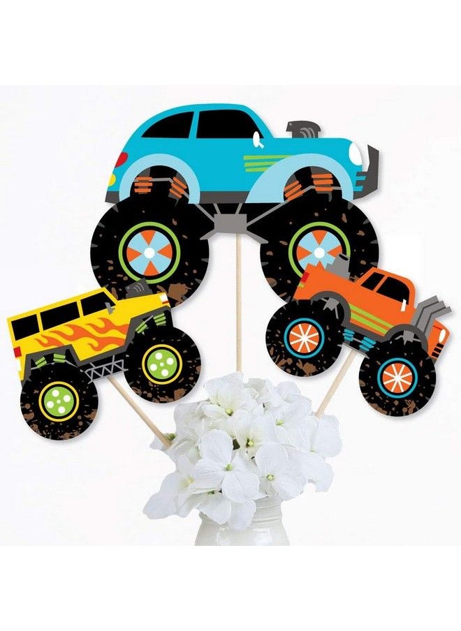 Big Dot of Happiness - Smash And Crash Monster Truck Boy Birthday Party Centerpiece Sticks Table Toppers Set Of 15 - Image 1
