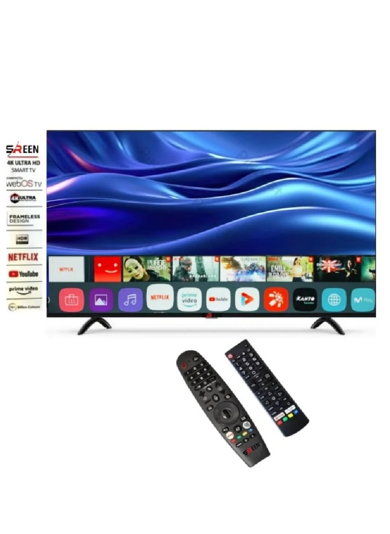 سرين - سرين شاشة تلفزيون 75 بوصة سمارت فوركي 4K نظام تشفيل Web OS، بدون إطار ريسيفر داخلي، 2 ريموت، حامل جداري | SRET-75S4KW1 - Image 1