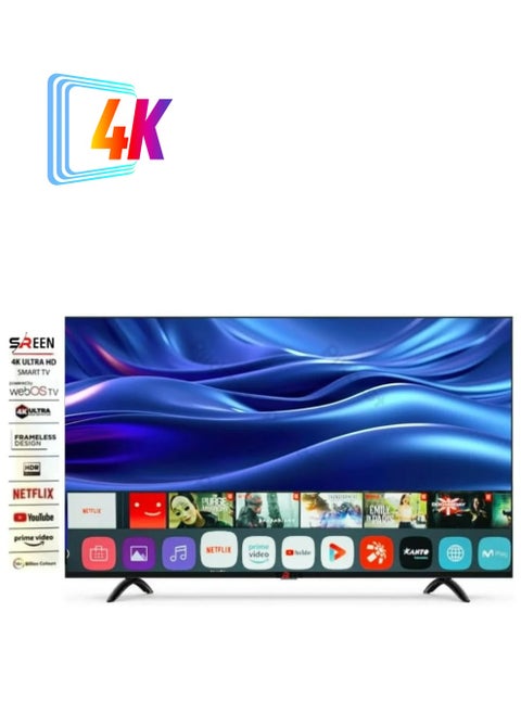 سرين شاشة تلفزيون 75 بوصة سمارت فوركي 4K نظام تشفيل Web OS، بدون إطار ريسيفر داخلي، 2 ريموت، حامل جداري | SRET-75S4KW1