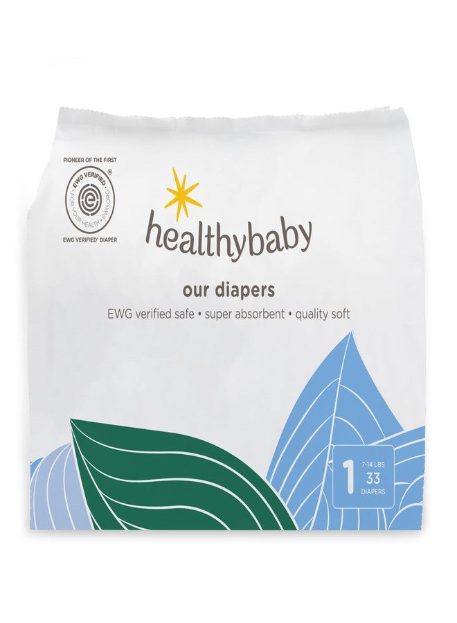 HealthyBaby Our Diapers | The First EWG Verified & Microbiome-Friendly Diaper | Size 1 (7-14 lbs) 33 Count | 12-Hour Leak Protection | Made with Organic Cotton & Plant-Derived Materials | Totally Chlo