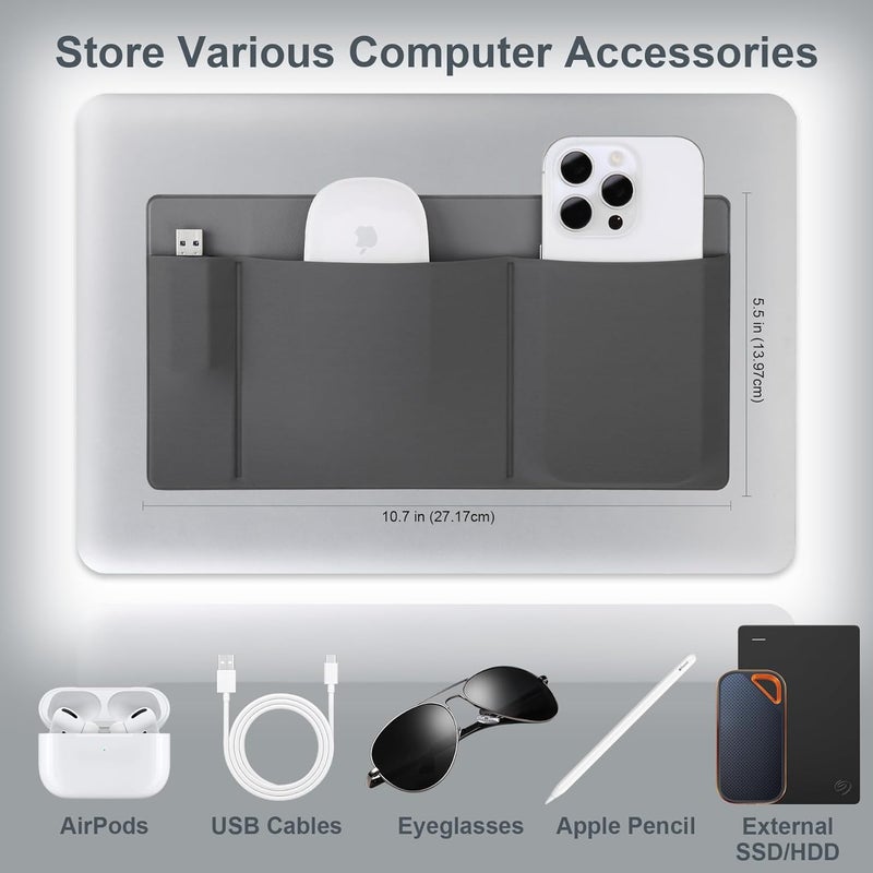 Lacdo 3-Pocket Mouse Holder for Laptop Stick on, External Hard Drive SSD Holder for Laptop, Stick on Pouch Organizer Adhesive Pocket Storage Sleeve for Mouse/HDD/SSD/Cables, Computer Accessories, Gray - Image 5