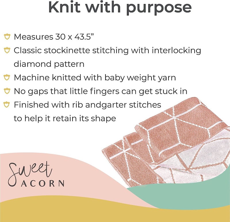 Sweet Acorn Knit Baby Blanket in Geometric Pattern, Organic Cotton Blankets for Crib or Stroller, Receiving Blankets - Dahlia Pink - Image 4