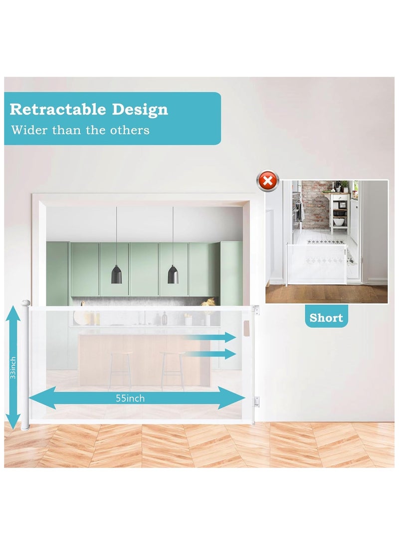 NNEWVANTE Baby Gate Retractable Gates for Stairs,Mesh Dog Gate for The House,Wide Pet Gate,Long Child Safety Gates for Stairs,Hallways, Indoor/Outdoor,Cat Gate (White, 140 * 90 * 6.5) - Image 4