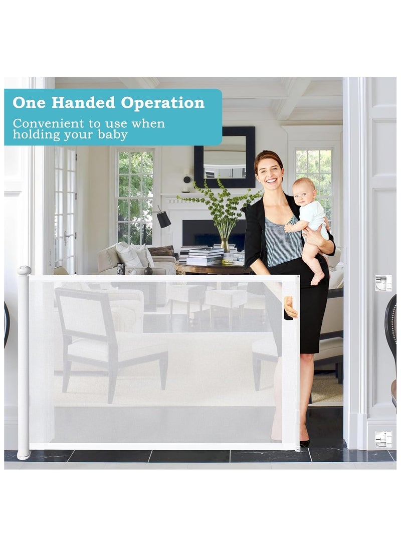 NNEWVANTE Baby Gate Retractable Gates for Stairs,Mesh Dog Gate for The House,Wide Pet Gate,Long Child Safety Gates for Stairs,Hallways, Indoor/Outdoor,Cat Gate (White, 140 * 90 * 6.5) - Image 3