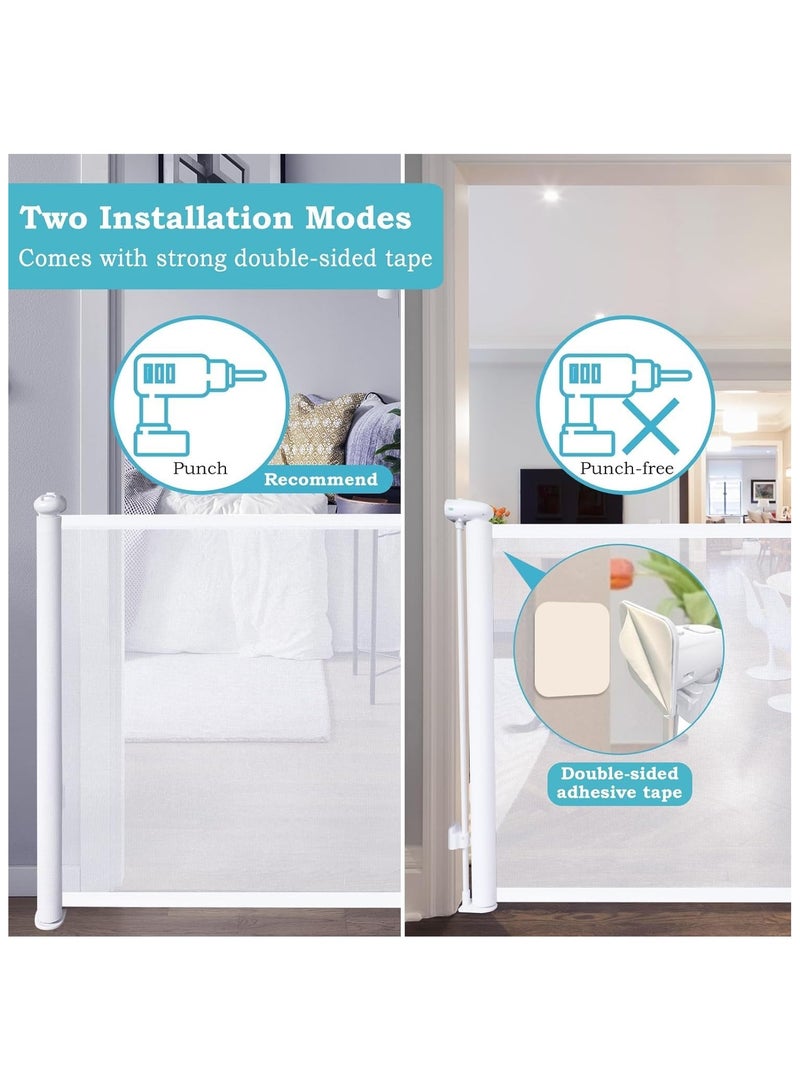 NNEWVANTE Baby Gate Retractable Gates for Stairs,Mesh Dog Gate for The House,Wide Pet Gate,Long Child Safety Gates for Stairs,Hallways, Indoor/Outdoor,Cat Gate (White, 140 * 90 * 6.5) - Image 5