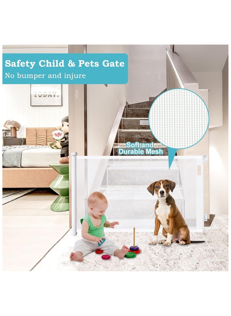 NNEWVANTE Baby Gate Retractable Gates for Stairs,Mesh Dog Gate for The House,Wide Pet Gate,Long Child Safety Gates for Stairs,Hallways, Indoor/Outdoor,Cat Gate (White, 140 * 90 * 6.5) - Image 2