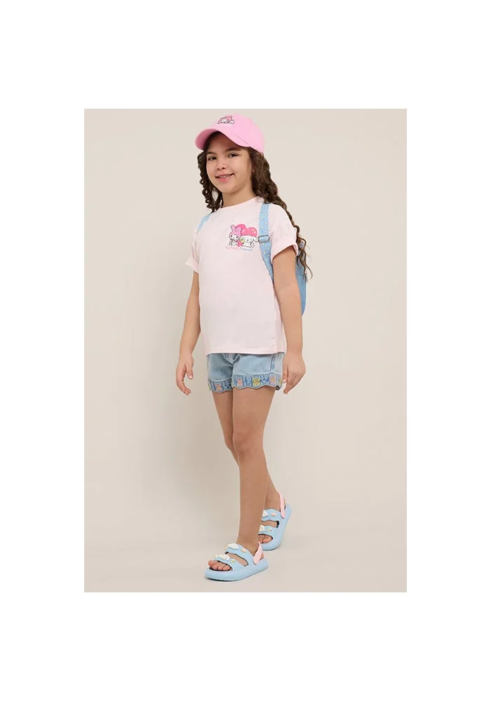 R&b Embroidered Denim Shorts with Button Closure