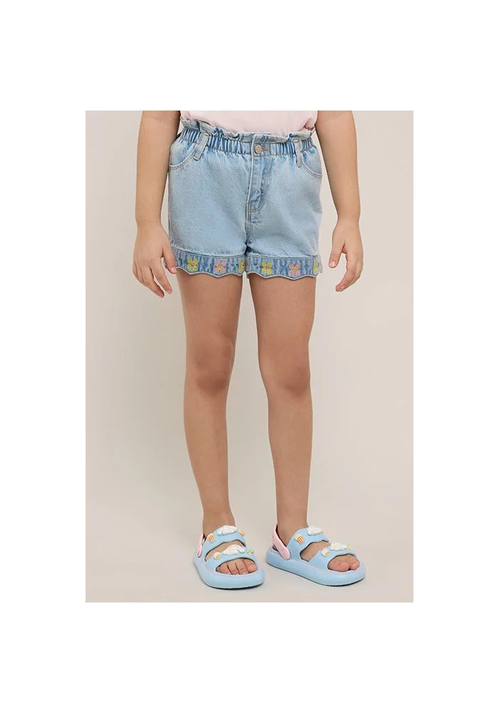 R&b Embroidered Denim Shorts with Button Closure