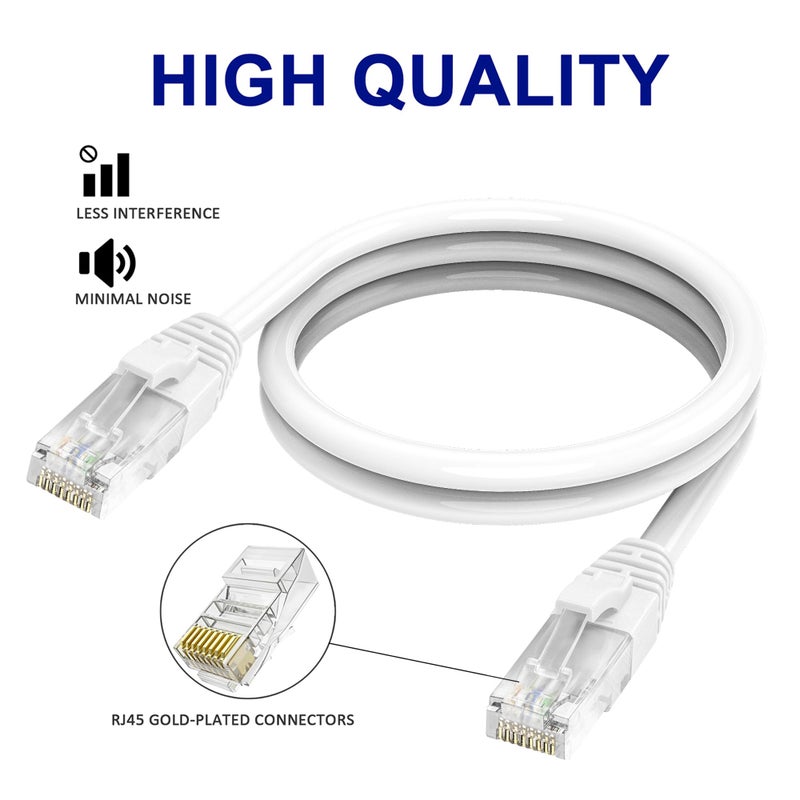 Adoreen Cat 6 Ethernet Cable 50 Ft-White, Outdoor & Indoor Snagless Long Round RJ45 Network Cable, POE, Soft Flexible Gbps Internet LAN Computer Patch Cord for Router Modem Switch Fast Gaming+ Ties - Image 3