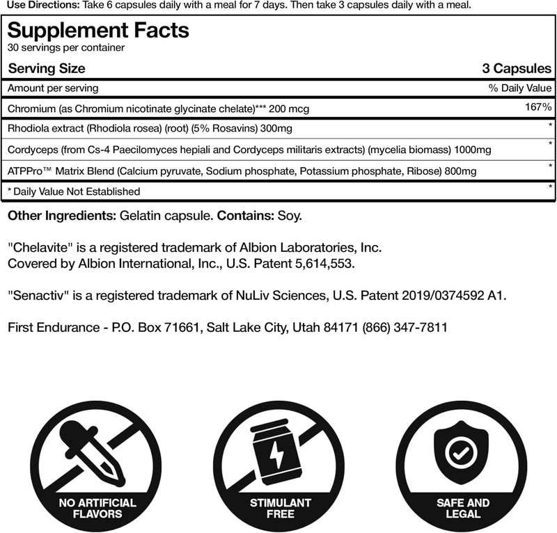 FIRST ENDURANCE Optygen  Premium Endurance Supplement  Boost Power  Increase Performance and Endurance  Improves Oxygen Utilization 90 Capsules - Image 4