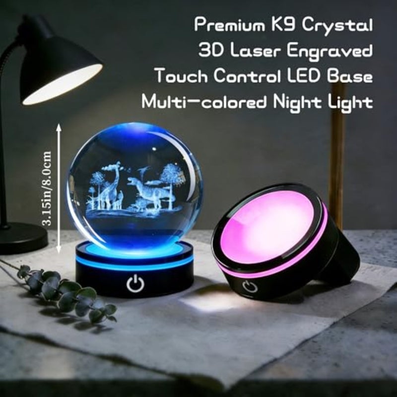3D World Crystal Ball with LED Stand, 80mm Glass Sphere Night Light Lamp, Prehistoric Animal Crystal Figurines Collectibles, Lover Gifts for and Adults - Image 3
