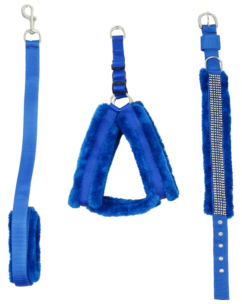 Skora Fancy Nylon Blue Fur 1.25 Inch Large Dog Harness, Dog Collar & Leash (Chest Size : 28-34 inch) - Image 1