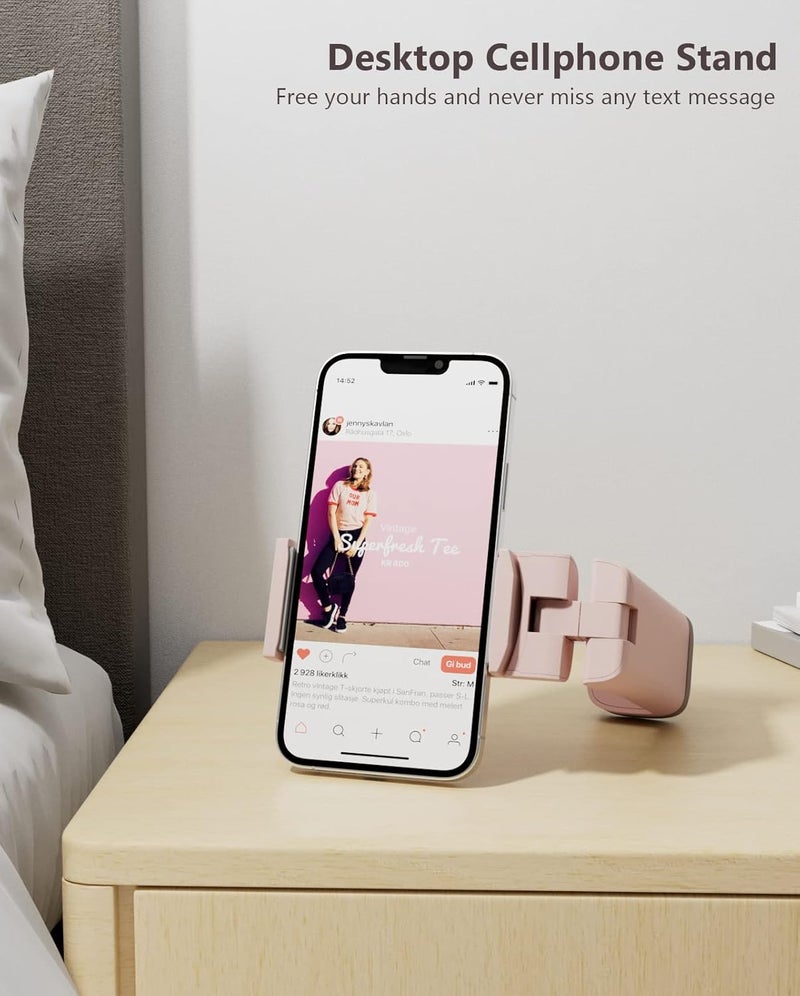 MiiKARE Travel Essentials Airplane Phone Holder, Universal Handsfree Phone Mount for Flying with 360 Degree Rotation, Travel Must Haves Phone Stand for Desk, Tray Table, Pink - Image 4