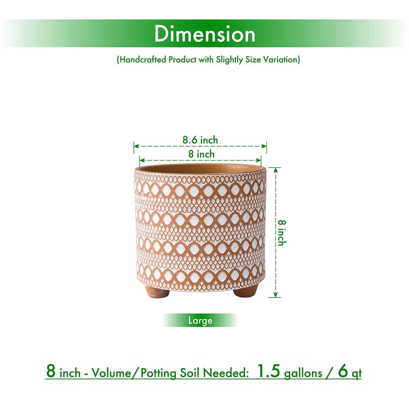D'vine Dev 8 Inch Terracotta Planter Pot, Modern Design Ceramic Plants Pot with Drainage Hole, Desert Mirage, 33-953-B-1 - Image 3