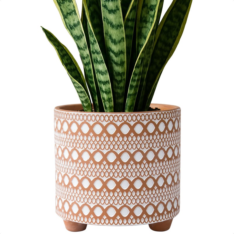 D'vine Dev 8 Inch Terracotta Planter Pot, Modern Design Ceramic Plants Pot with Drainage Hole, Desert Mirage, 33-953-B-1 - Image 1