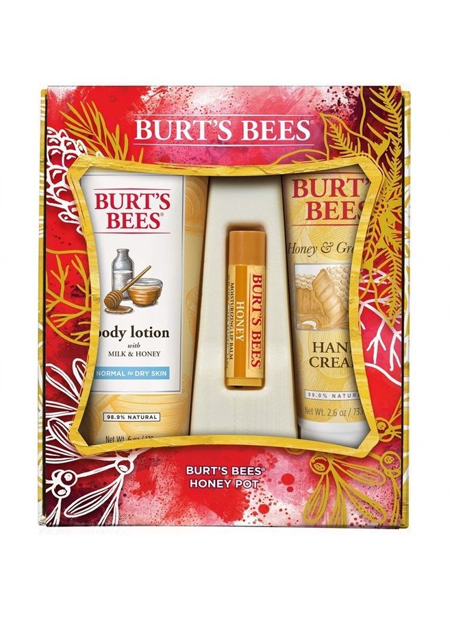 Burt's Bees Honey Pot Gift Set, 3 Honey Skin Care Products - Milk & Honey Body Lotion, Honey & Grapeseed Hand Cream and Honey Lip Balm - Image 1