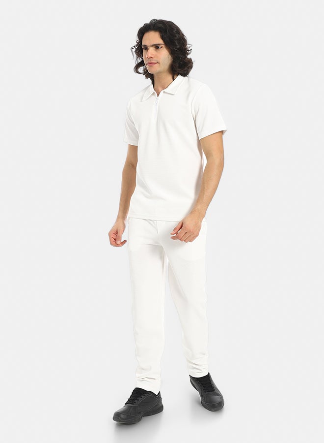 Red Circle Turn Down Collar Pique T Shirt and Pants Set - Image 2