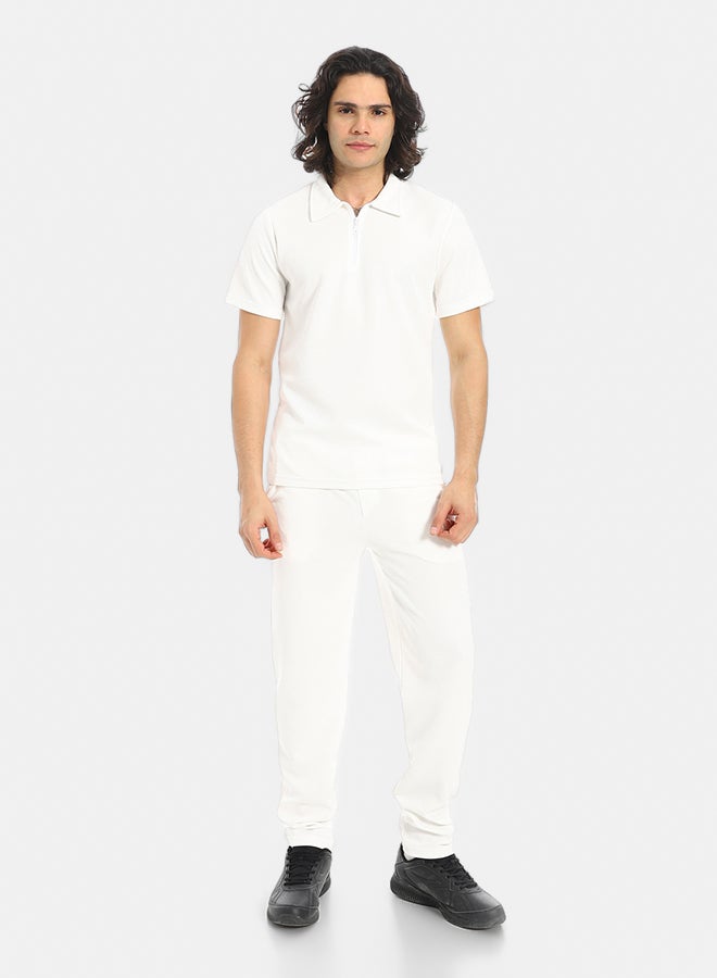 Red Circle Turn Down Collar Pique T Shirt and Pants Set - Image 1